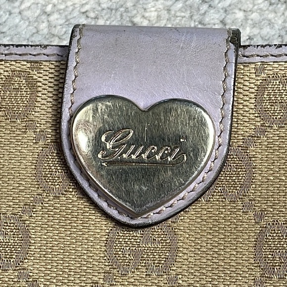 Gucci Monogram GG Long Wallet Double Sided Tan Lilac Heart Clasp - Picture 3 of 17